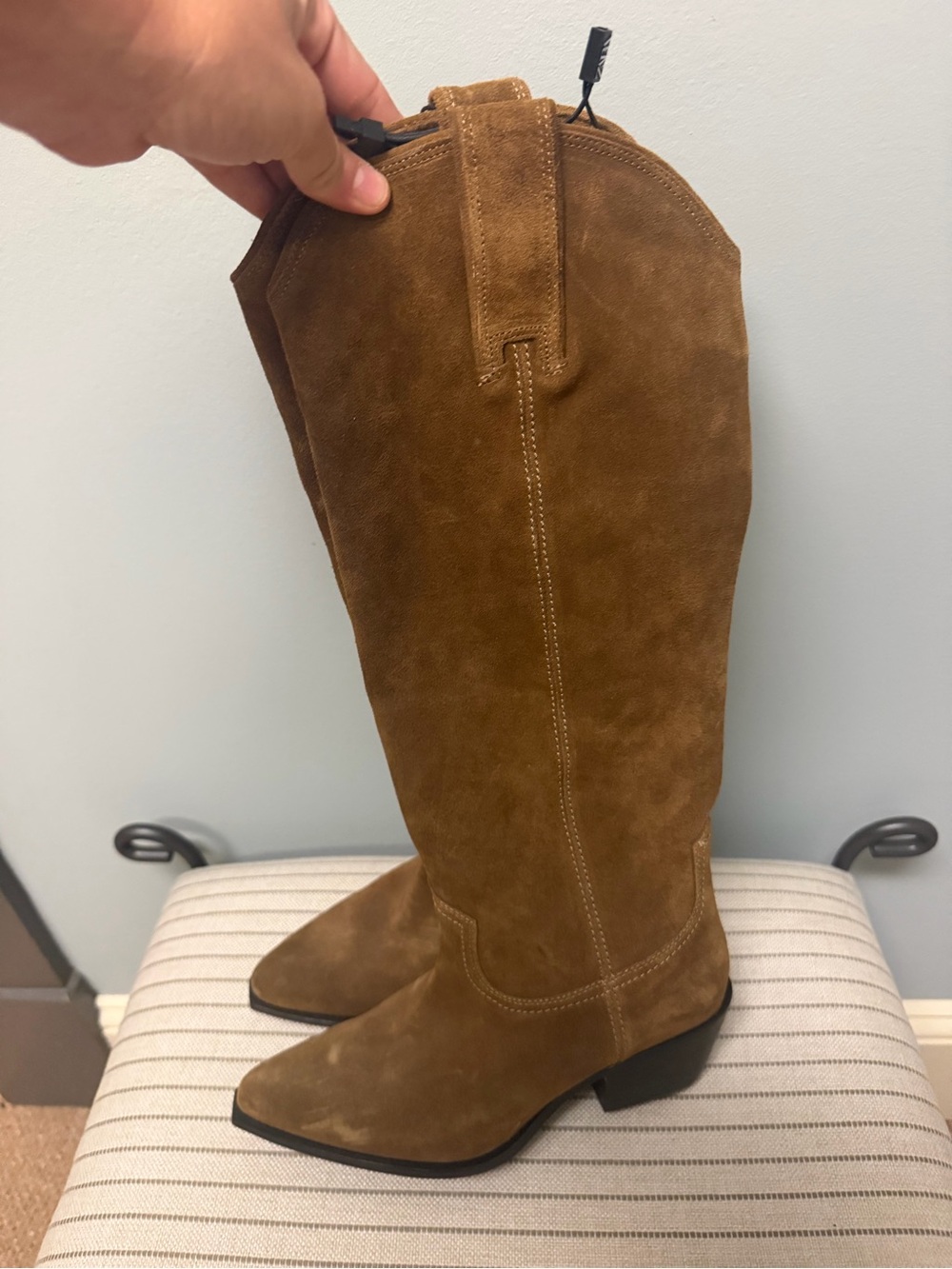 Zara Chestnut Suede Over-the-Knee Western Boots